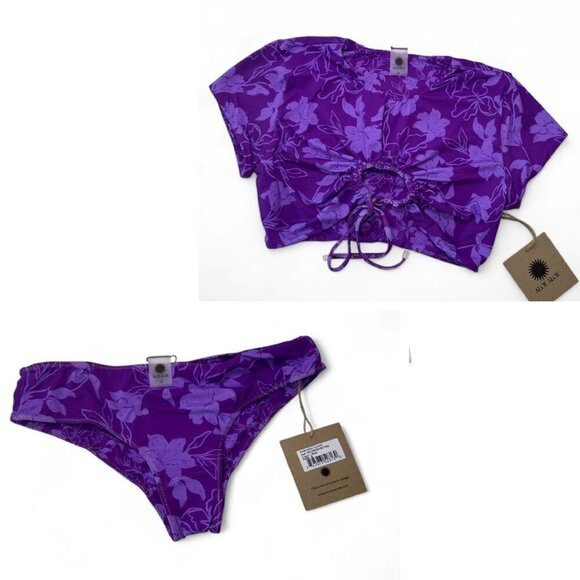 Aloe Other - Aloe Women's Purple Floral Reversible 2 Piece Bikini - Top (M), Bottoms (S) NWT